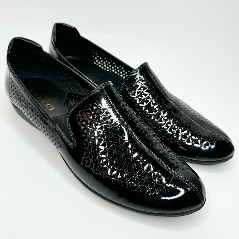NEW Sesto Meucci size 9.5 black patent leather perforated flats loafers bogey